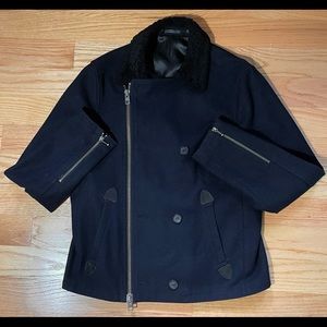 All Saints blue moto zip wool jacket xL